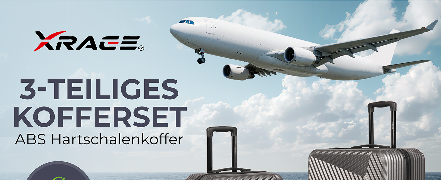 Набір валіз xRace 3-частинний ABS, 20/24/28 дюймів, ручна поклажа, TSA замок, 360° колеса, стійкий до ударів, преміум підкладка