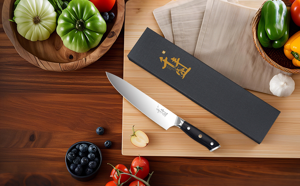 Саторі Дамаска 18 см - професійний кухонний ніж з дерев'яною ручкою, високовуглецева сталь VG10, преміум якість