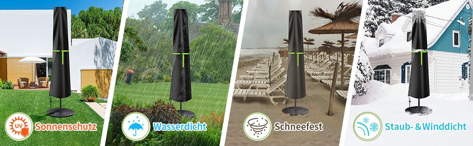 Чохол для парасольки GEMITTO, захисна накидка для парасольки, водонепроникний, для парасольки від 2 до 4 м, 420D, захист від сонця та вітру