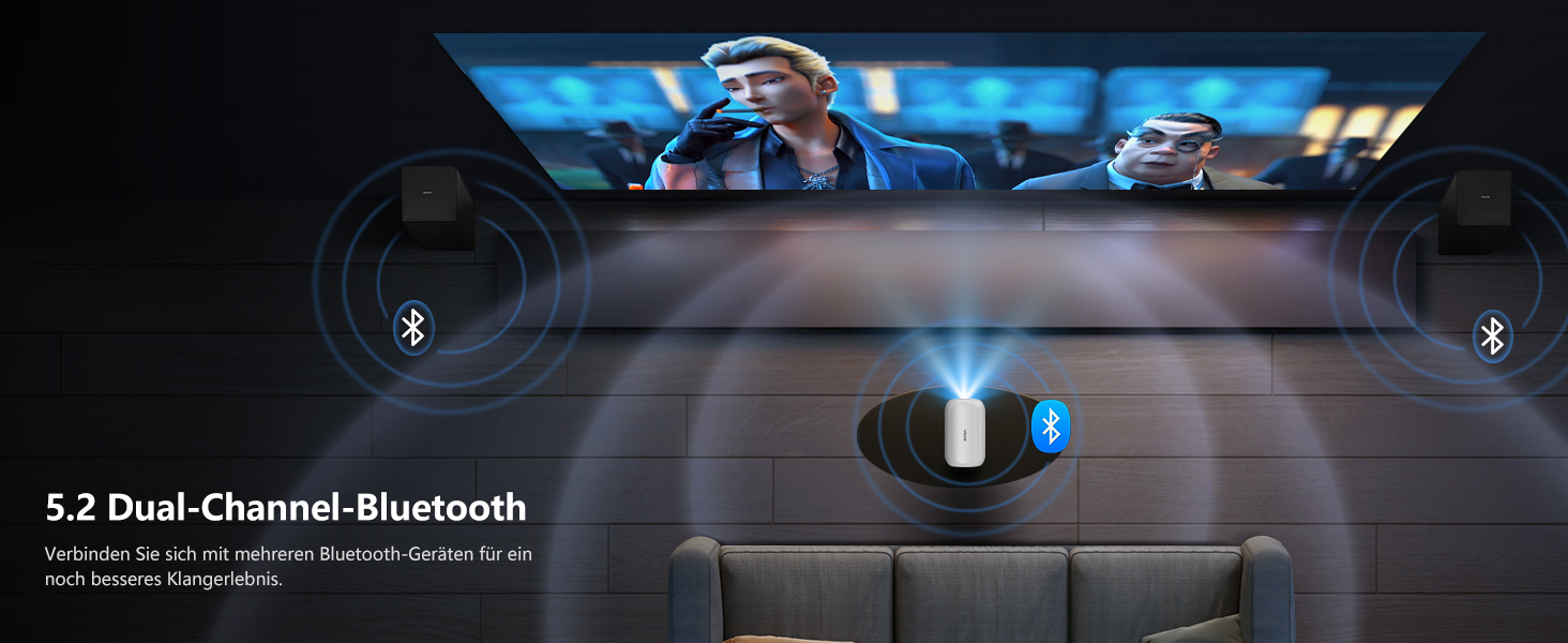 Міні-проектор VGKE з Android TV 13.0, 23000 люмен, Full HD 4K, WiFi6, Bluetooth, автофокус, автоматична корекція трапецеїдальних спотворень, для телефону/зовнішнього використання/ноутбука