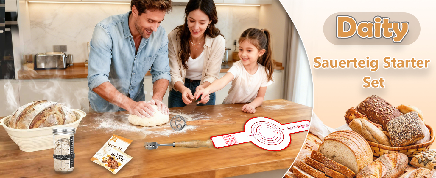 Набір для приготування закваски Daity: 12 предметів для випікання хліба, з підігрівачем, овальний гніт для підйому тіста 28см з силікону, для початківців та професіоналів