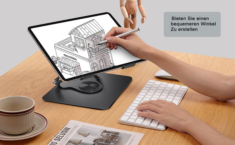 Підставка для ноутбука з регулюванням висоти та поворотним підставою 360°, ергономічна, вентильована, чорна (10-17 дюймів)