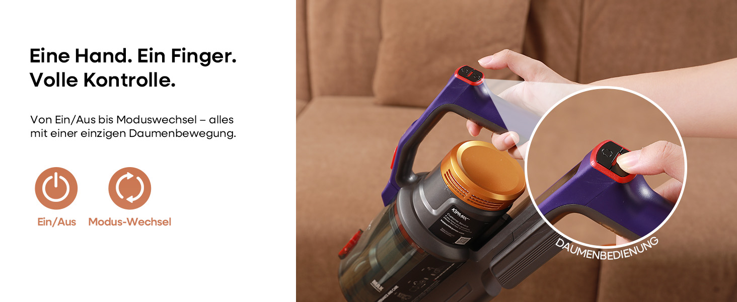 Акумуляторний пилосос KIPMAX 50000Pa, 550W, 70хв, 1.5л, з дисплеєм, анти-заплутальна щітка, 7-шаровий фільтр, 2 аромапластини, для килимів, шерсті тварин, твердих підлог, фіолетово-золотий