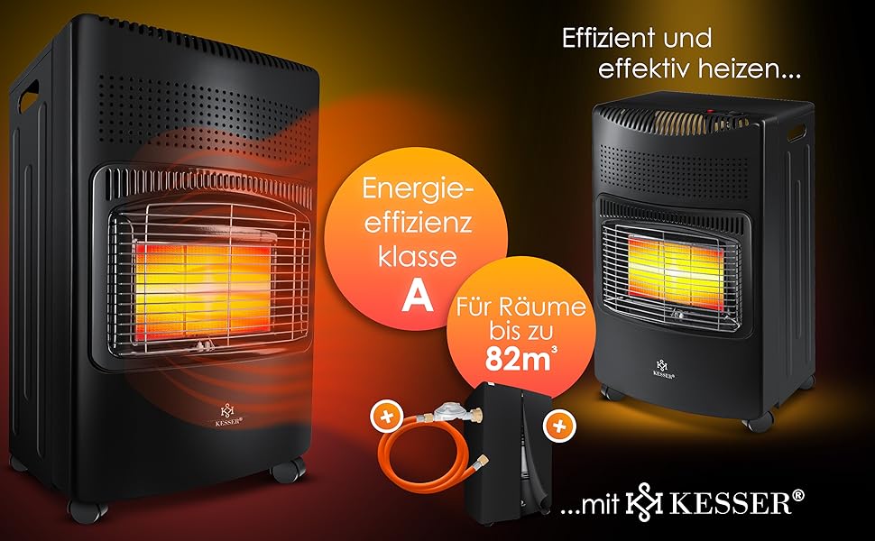 Газовий обігрівач KESSER® 4200W з керамічним нагрівачем, газовий нагрівач, інфрачервоний нагрівач, чорний. Підходить для бутан/пропан до 15кг