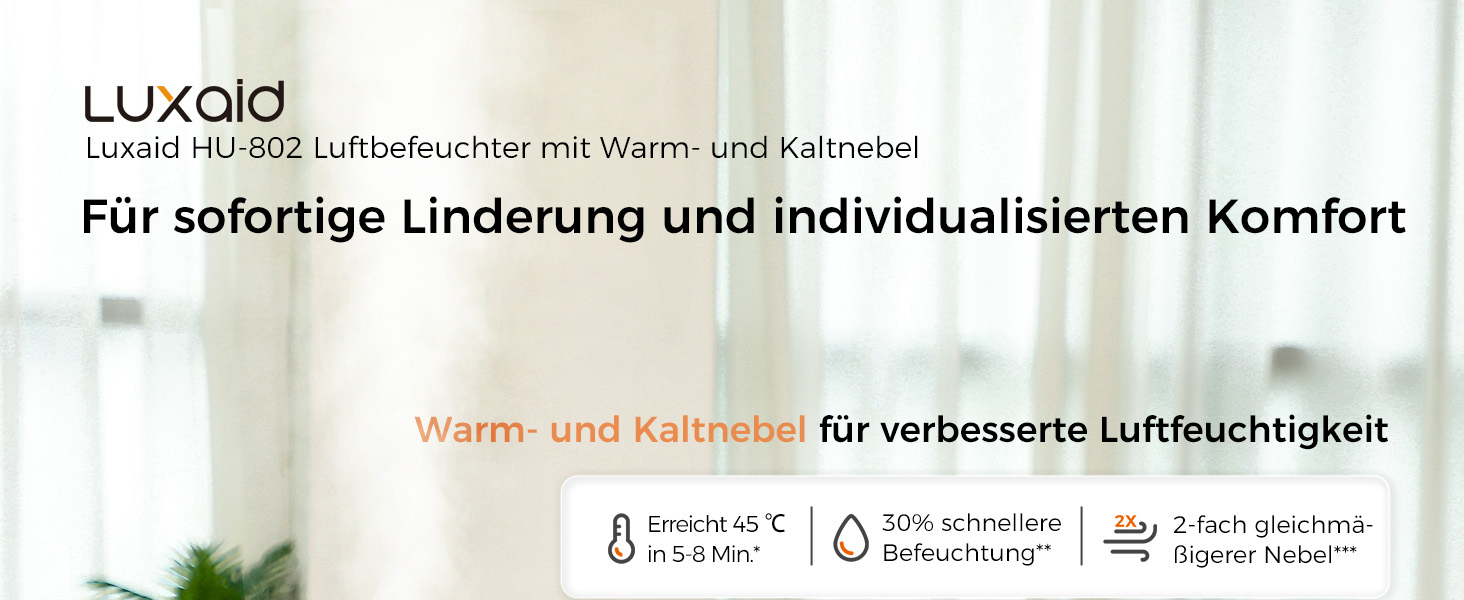 Зволожувач повітря Luxaid HU-802 4.5л з пультом, гігростатом, таймером та автовимкненням для спальні та великих приміщень