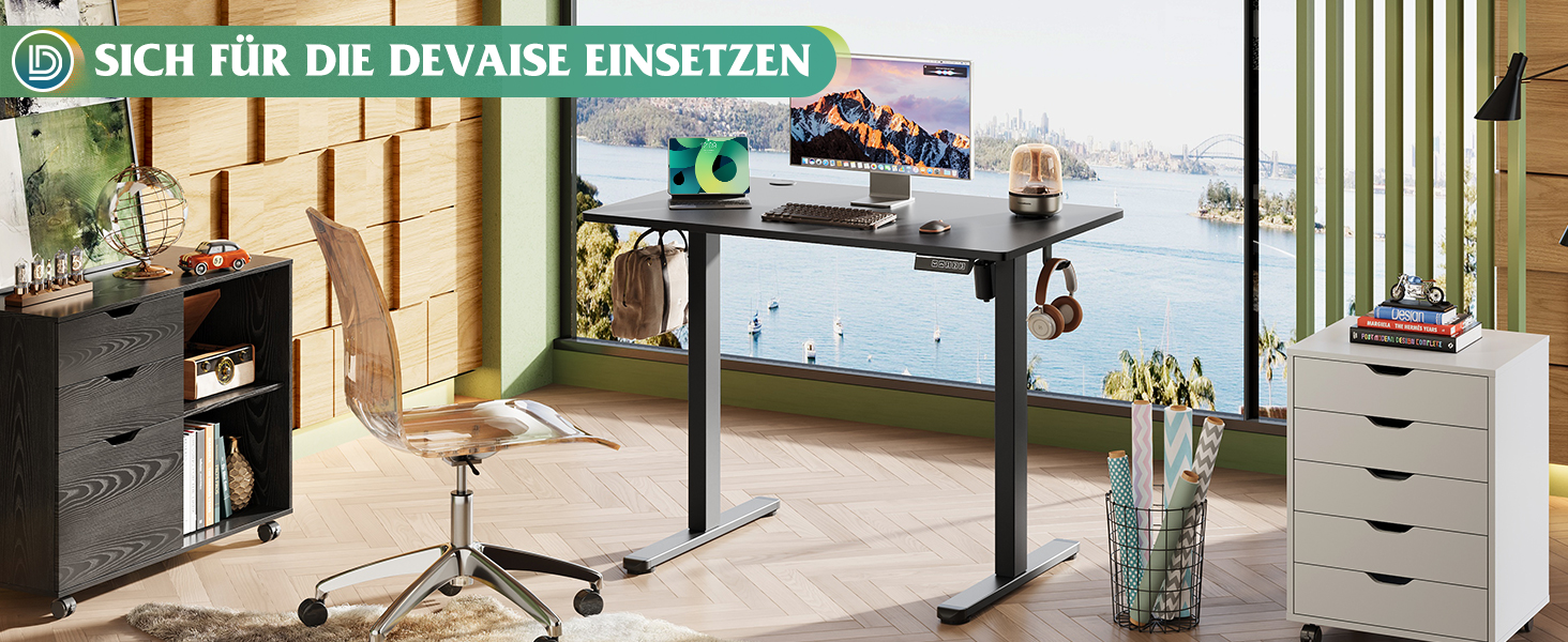 Регульований стіл Devaise 100x60 см з однією стільницею та тихим мотором, стіл для стояння та сидіння з функцією пам'яті на 3 положення, ергономічний комп'ютерний стіл для офісу, білий 100x60 см