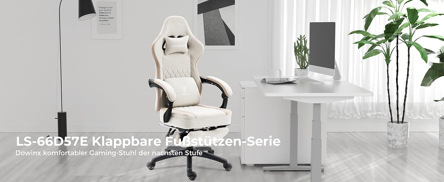 Ігровий крісло Dowinx з тканини та масажем, ергономічний геймерський крісло-ресинг з підніжкою (Бежевий)