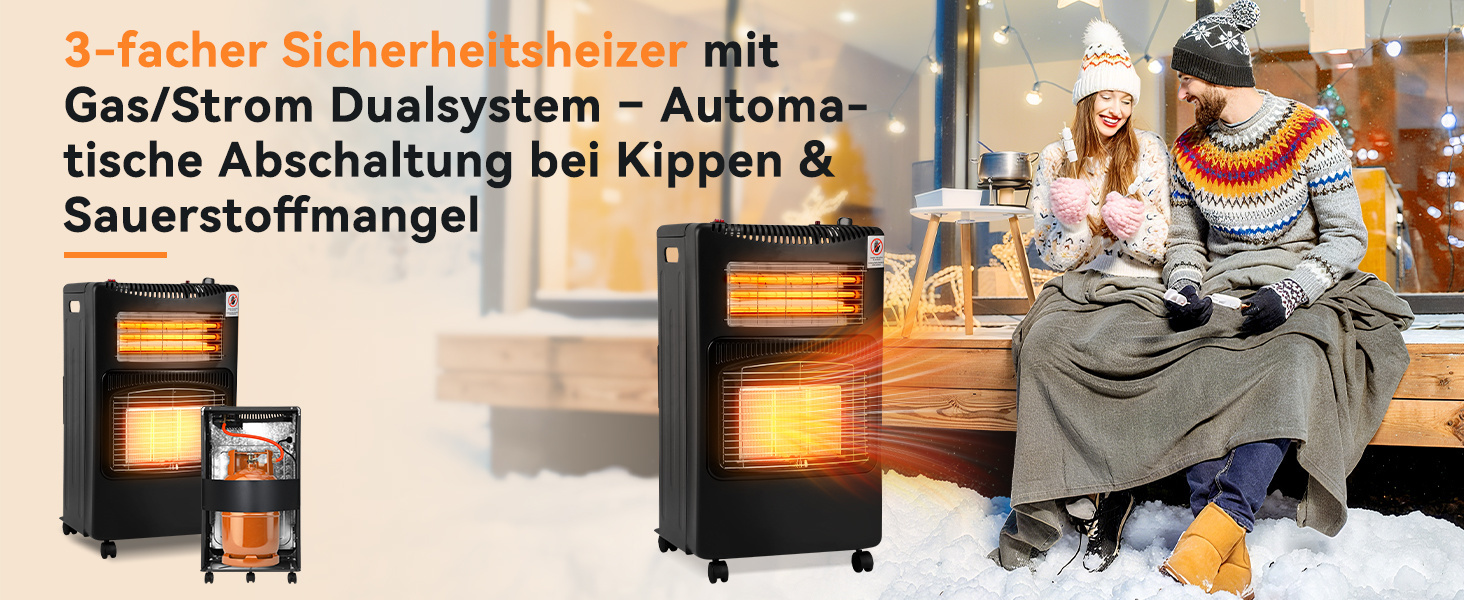 Газовий нагрівач для приміщень 4200W + 1260W: 3 режими, для газових балонів до 15кг, з регулятором та шлангом