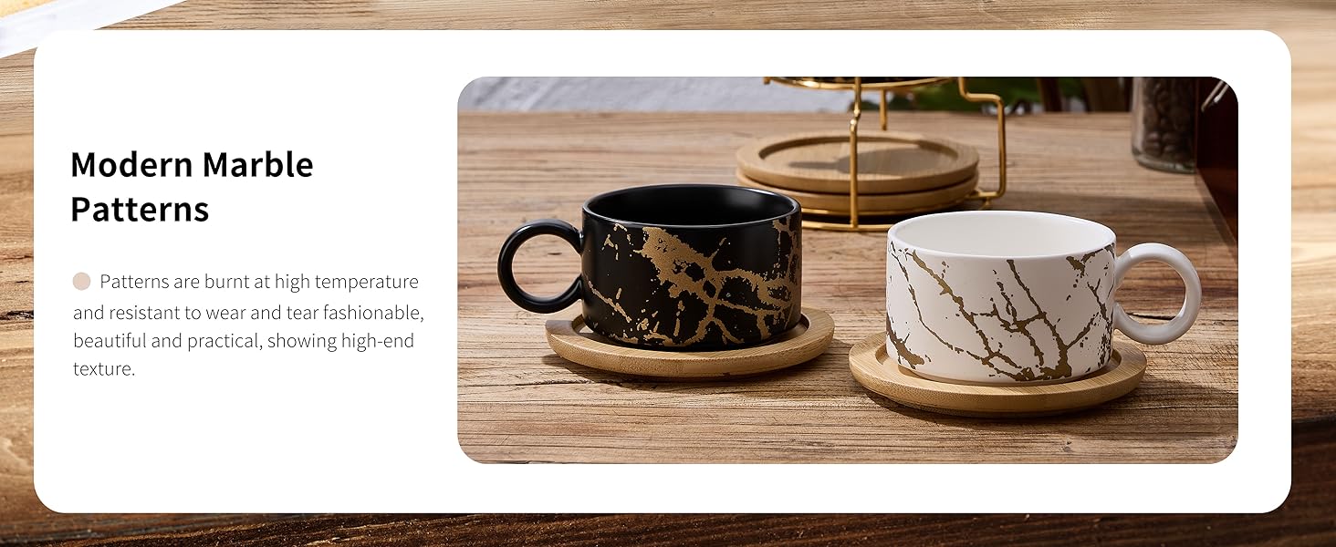 Набір кавових чашок Cappuccino HOME DECOR (4 шт, 160 мл) з підставками та стійкою - 160 мл, Stripe, кераміка