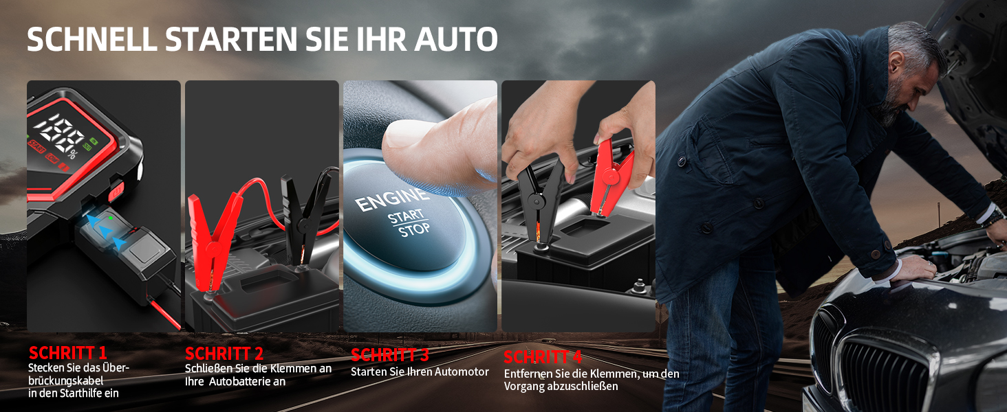 Портативний пусковий зарядний пристрій Powerbank для авто, 6000A, 12V, USB, LED, дисплей