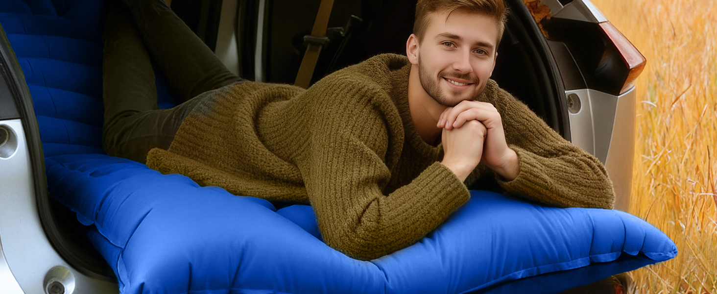 Кемпінговий надувний килимок Yuzonc Isomatte з вбудованим ножним насосом та подушкою, компактний легкий матрац для походів, туризму та пляжу (Blue231)