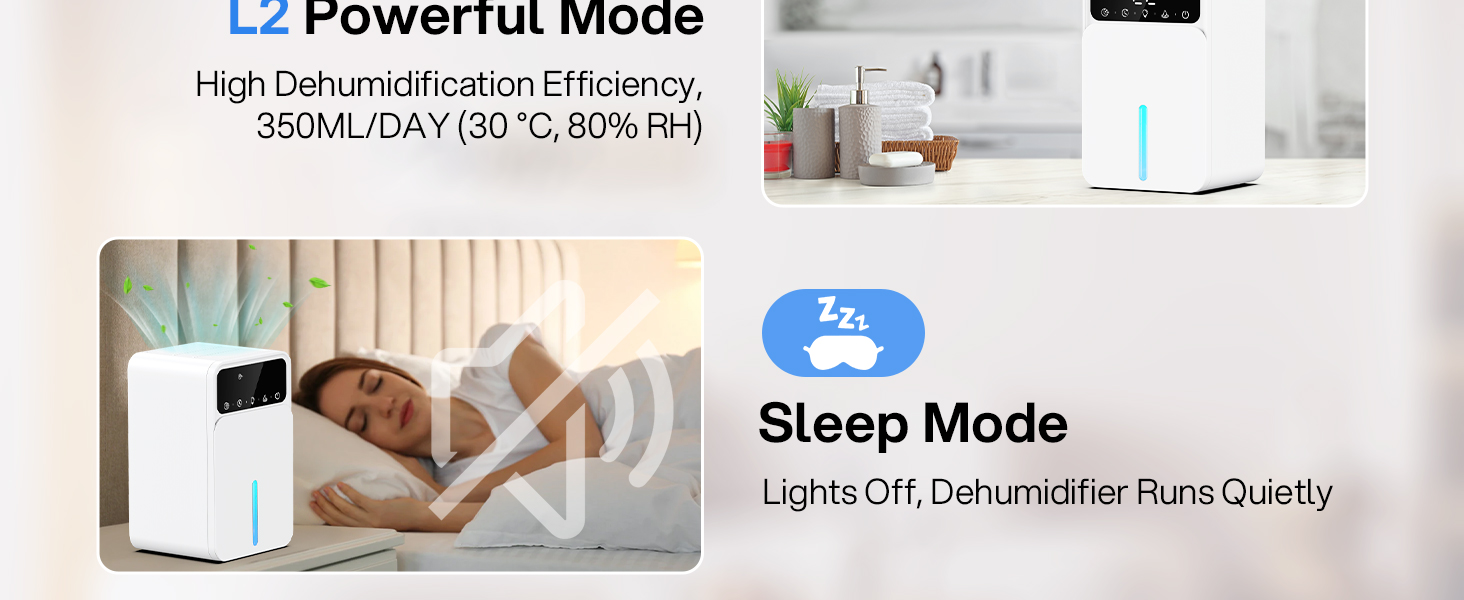 Електричний осушувач повітря, осушувач повітря з 2 рівнями та режимом сну, 7 кольорових світлодіодних ламп, резервуар для води 1500 мл з автоматичним вимкненням, портативний, ультратихий, кімнатний осушувач повітря для ванної кімнати, спальні білий