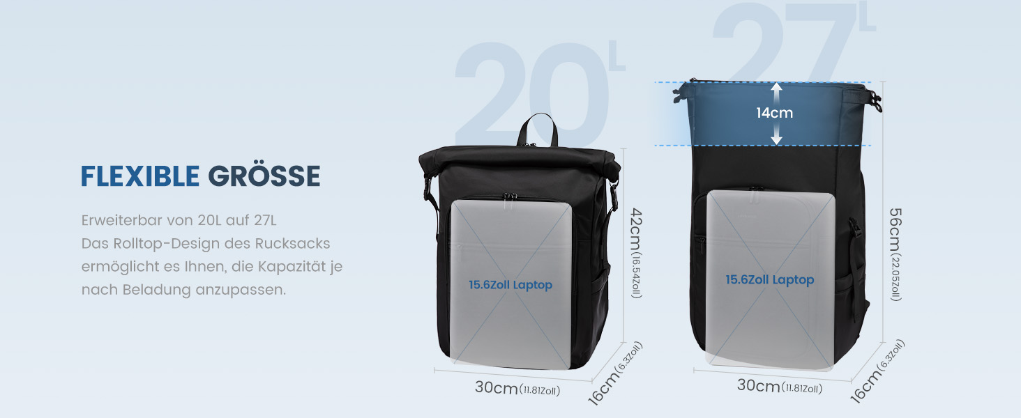 LOVEVOOK Рюкзак Rolltop, водонепроникний, 17 дюймів, для ноутбука, чорний. Ідеально для подорожей, університету, школи та велосипеда.