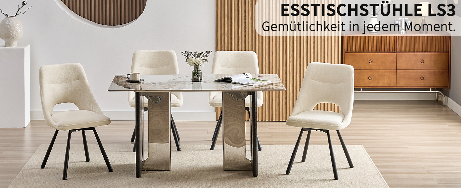 Набір обідніх стільців, 180° поворотний кухонний стілець, стільці для туалетного столика з імітацією бавовни-кашеміру, сучасний м'який стілець для вітальні з металевими ніжками (2 не поворотні, Бежевий)