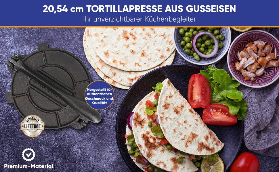 Пресс для тортилій зі сталі StarBlue 10 дюймів (25 см) з 100 шт. паперу для випікання та електронною книгою з рецептами - для приготування чіпаті, тортильї, роті