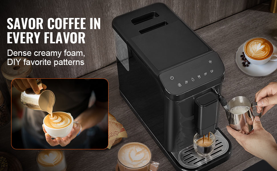 Автоматична кавомашина VEVOR CM9002EA-GS з вбудованою кавомолкою, 15 ступенів помолу, 1,5 л резервуар для води, 180 г контейнер для кавових зерен