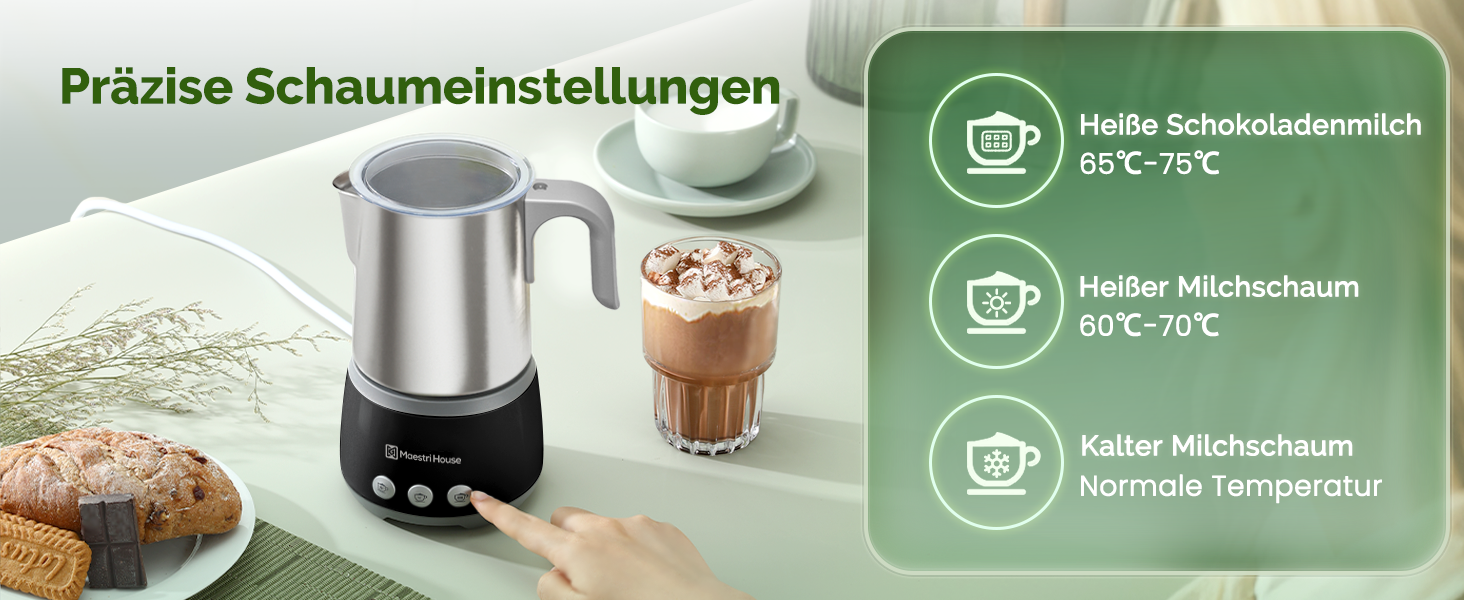 Електричний спінювач молока Maestri House 500 мл 4-в-1 з керуванням Smart Touch, функція пам'яті, для лате, гарячого шоколаду та теплого молока, чорно-сірий
