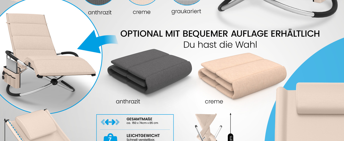 Крісло-гойдалка ELONEO для саду та балкону, крісло-шезлонг, 180 кг, вологостійке, кремовий колір (без подушки)