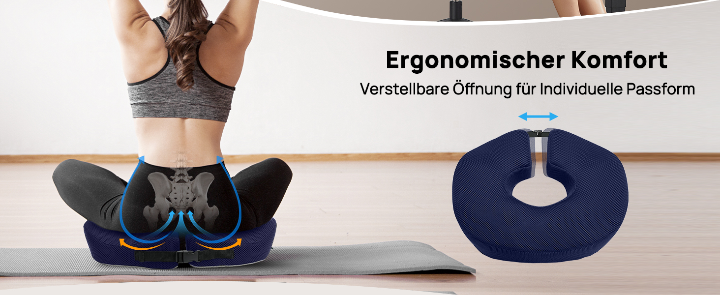 Ортопедична подушка-кільце Feagar: ергономічний сидіння-пончик для копчика, геморой та ішіасу, посилена (90-140 кг), темно-синя