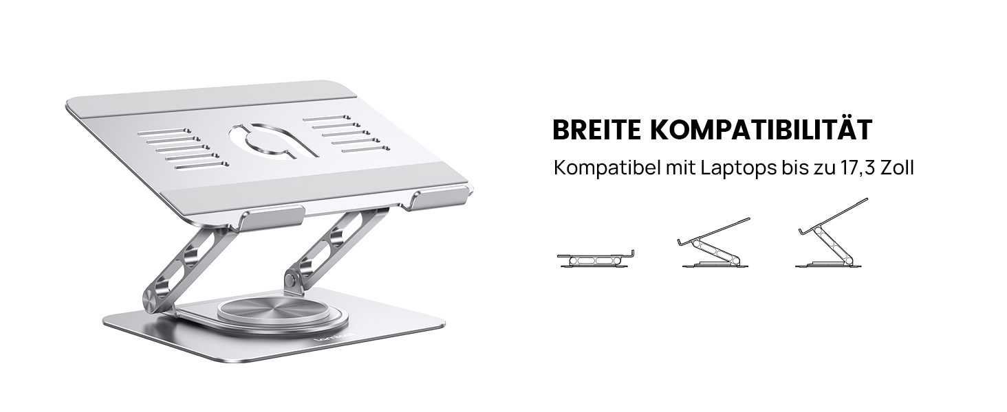 Підставка для ноутбука Lamicall, регульована - 360° обертання, складна, алюмінієва - для столу/офісу, універсальна ергономічна підставка для Macbook Pro Air, 10-17,3' - срібна
