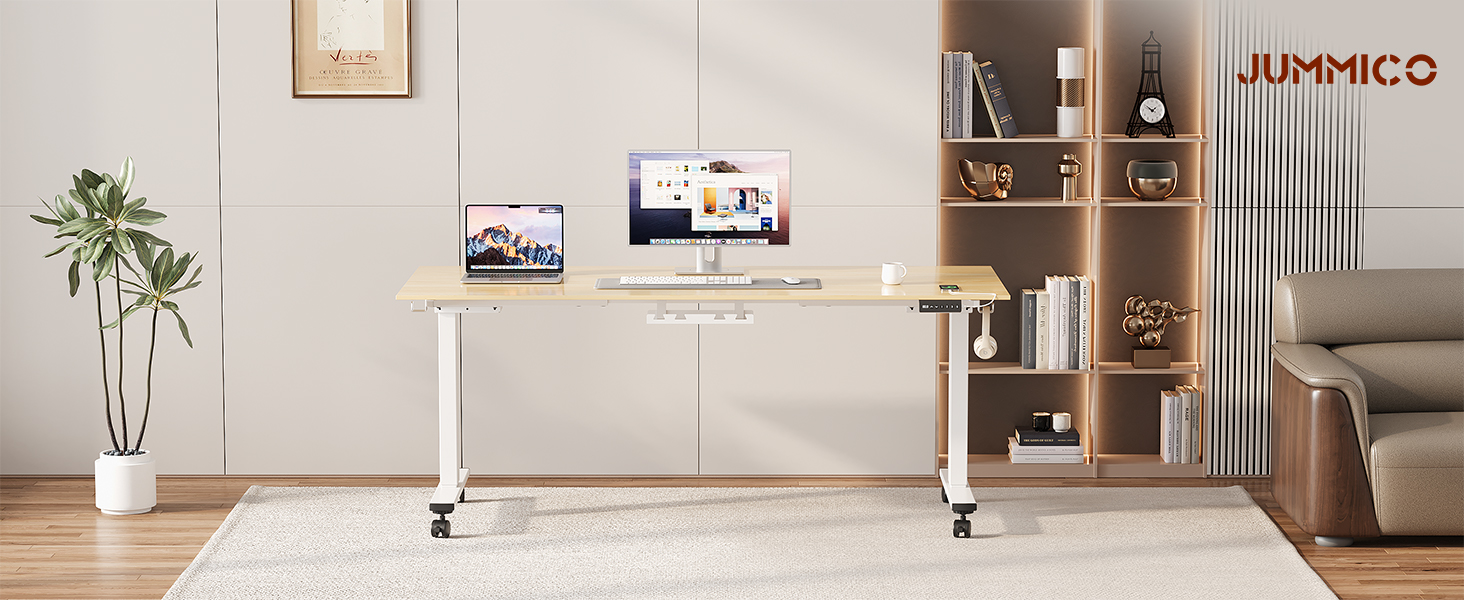 Регульований стіл JUMMICO з міцним підйомним механізмом (2 мотори, 3 пам'яті) 100x140 см, білий