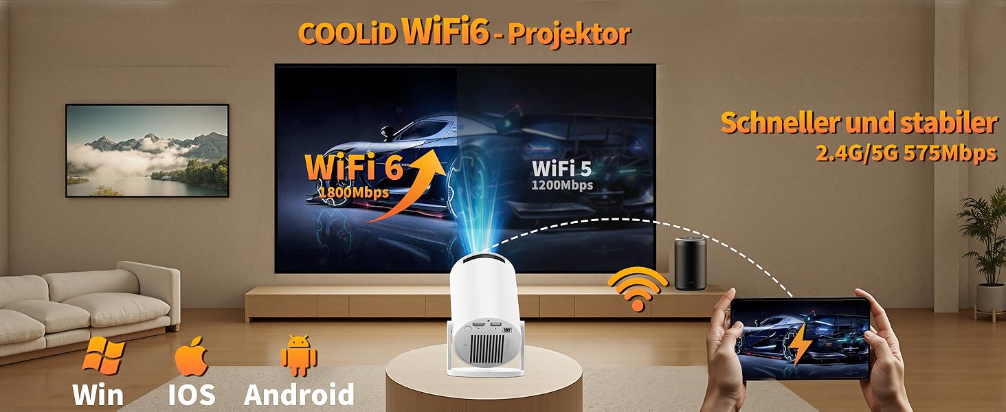 Портативний проєктор Mini Beamer 4K Full HD 1080P з 5G WiFi 6, Bluetooth 5.4, автоматичною корекцією трапецеїдальних спотворень, поворотом 270°, підтримкою USB/Laptop/PC, з пультом та мишкою. Чорний (Білий)