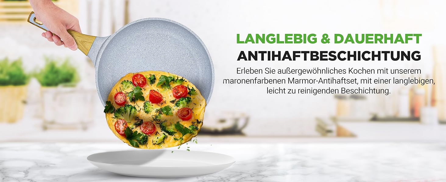 Набір посуду NutriChef 22 предмети антипригарний мармуровий блакитний – сковороди, каструлі, аксесуари для кухні, індукція