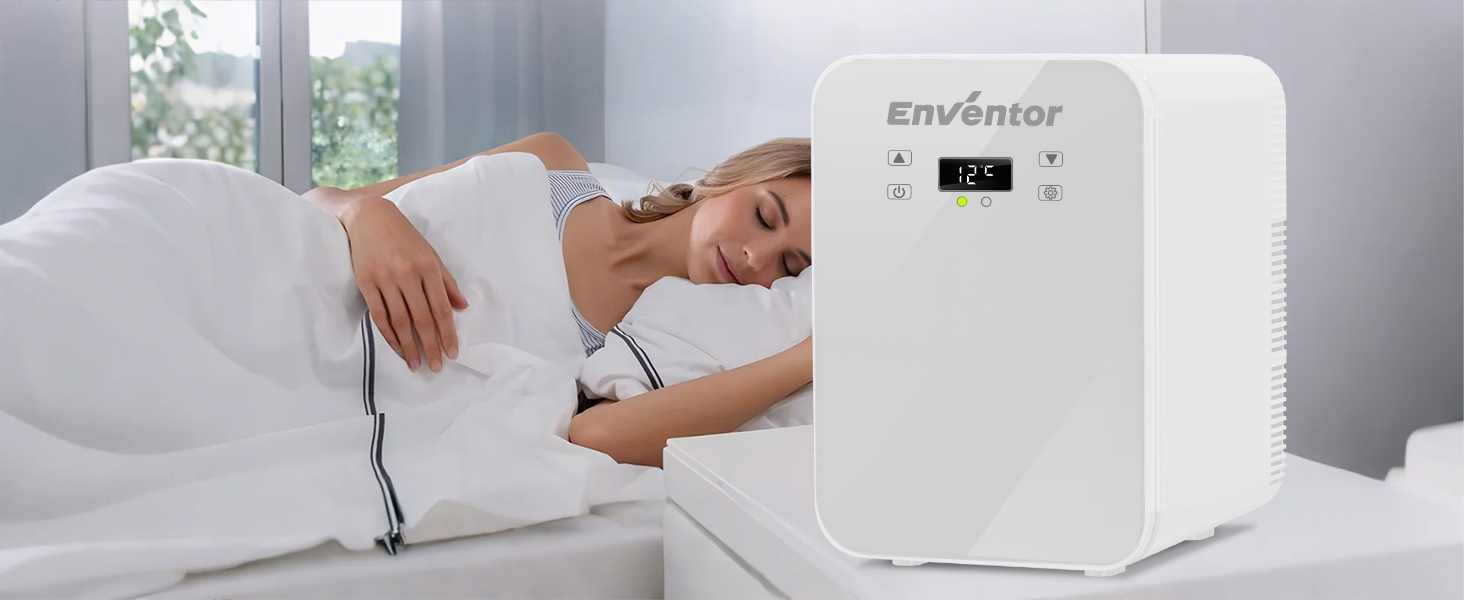 Mini холодильник Enventor 10L: тихий, з подвійним охолодженням, 12V/220V, для авто, кімнати, офісу (білий)