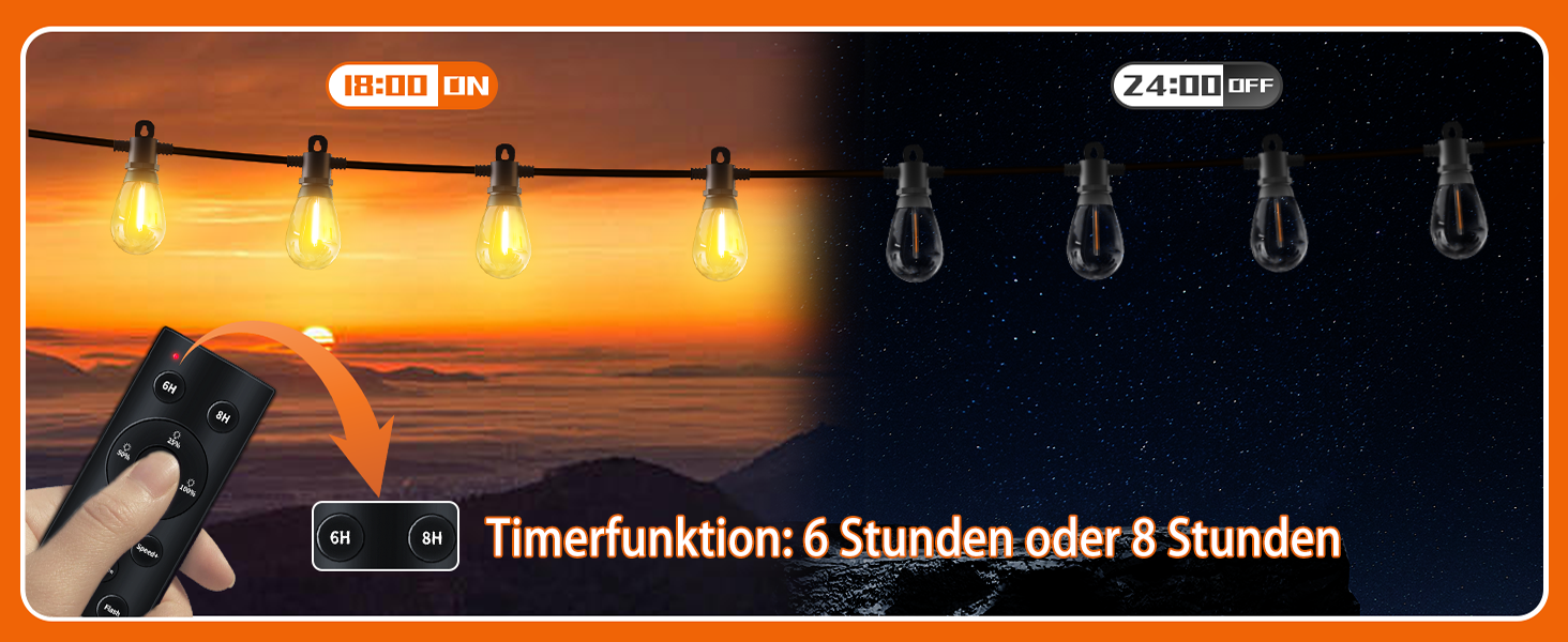 LED гірлянда для зовнішнього використання 30м з пультом, S14, 100FT, IP65, 30+2 лампочки, тепле світло 2700K, для саду, тераси, балкону, двору