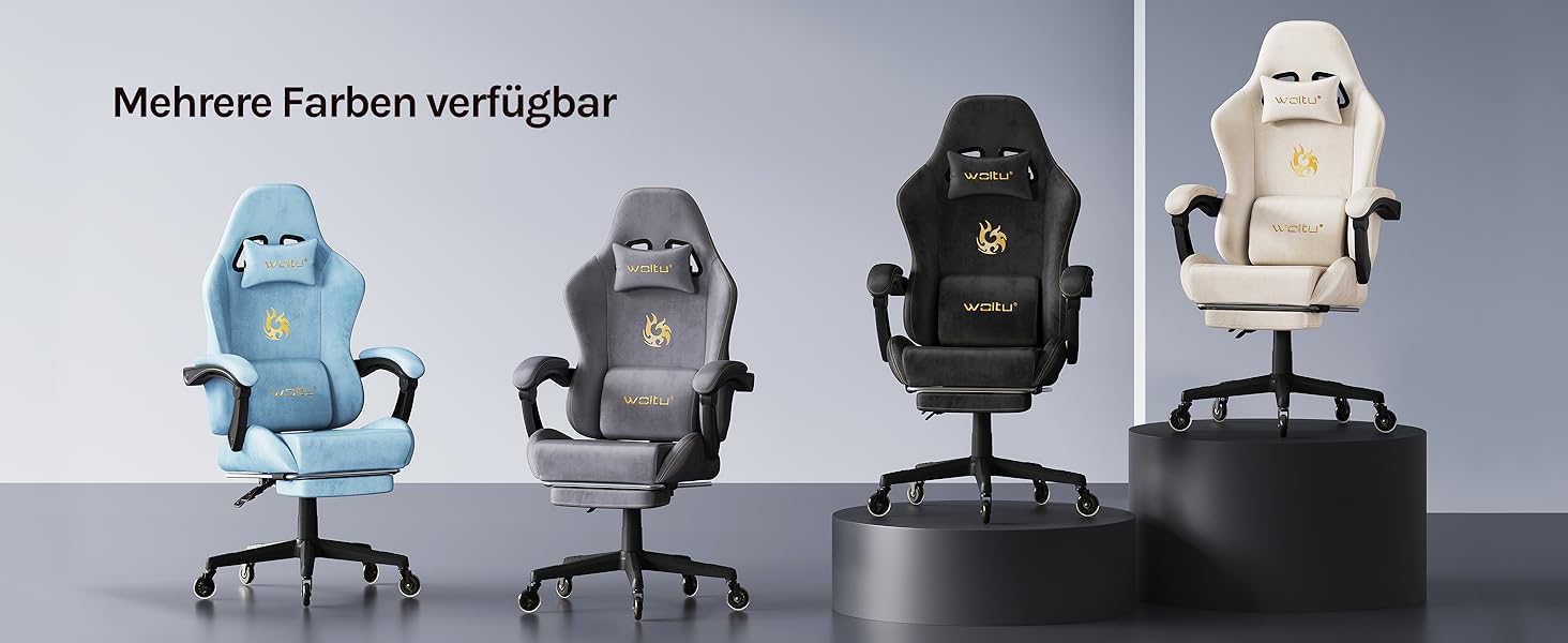 Ігровий крісло WOLTU з регульованою спинкою, обертовий офісний крісло з підлокітниками, підставкою для ніг, поперековою підтримкою, підголівником, блакитний