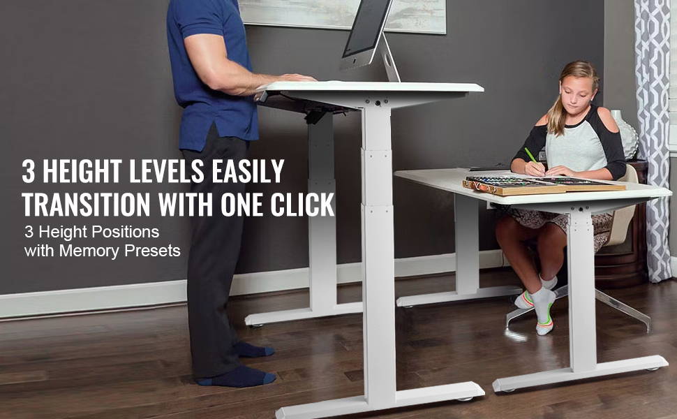 Електричний підйомний стіл-каркас VEVOR з подвійним мотором, регулювання висоти 65-129 см, довжини 110-178 см, ергономічна база для робочого місця, 3 положення (тільки каркас), білий, 110 x 58 x 64 см