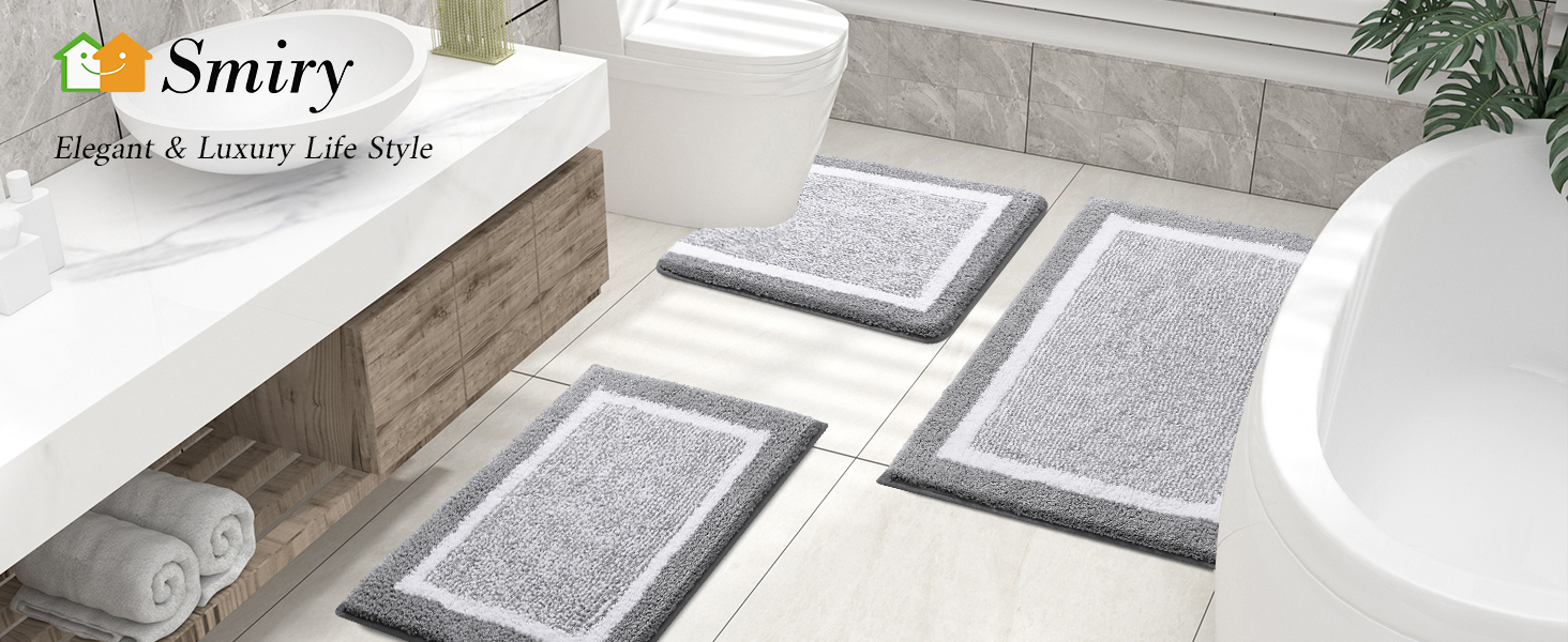 Килимок для ванної з мікрофібри Smiry Non-slip Super Soft Absorbent, що миється 60x90 см, світло-сірий