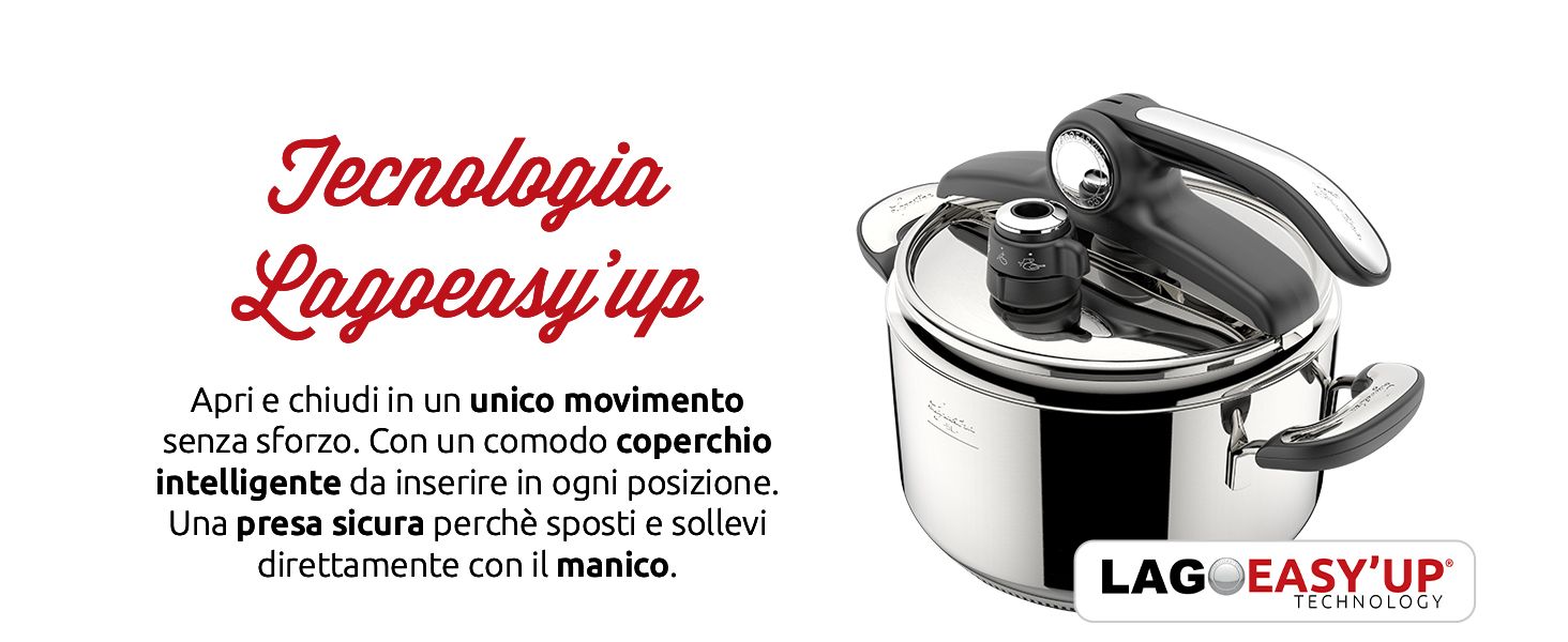 Каструля-скороварка Lagostina Mia Lagoeasy'UP 5 л з нержавіючої сталі 18/10, діаметр 22 см, для приготування на пару, сумісна з індукцією та газом, з полегшеним відкриванням кришки, з тришаровим радіальним дном, придатна для миття в посудомийній машині