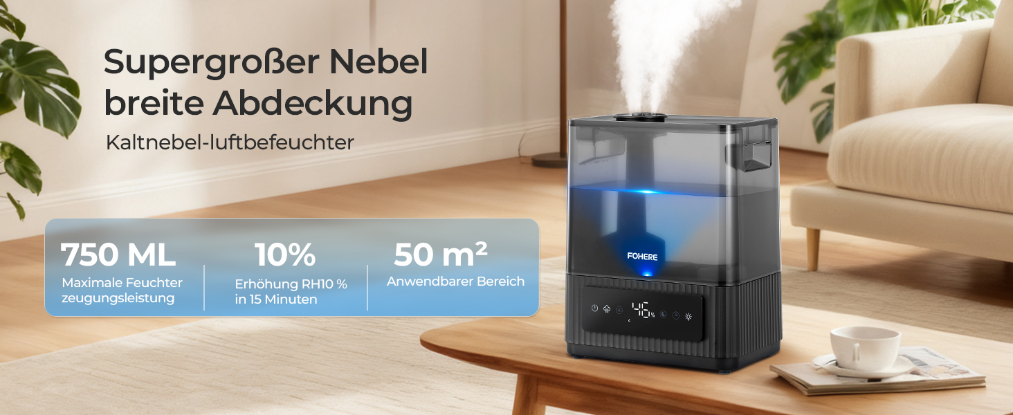 Ультразвуковий зволожувач повітря на 6л для великих кімнат, дитячої та спальні: безшумний холодний випарник з датчиком вологості, аромадифузором та верхнім заповненням, до 60 год роботи