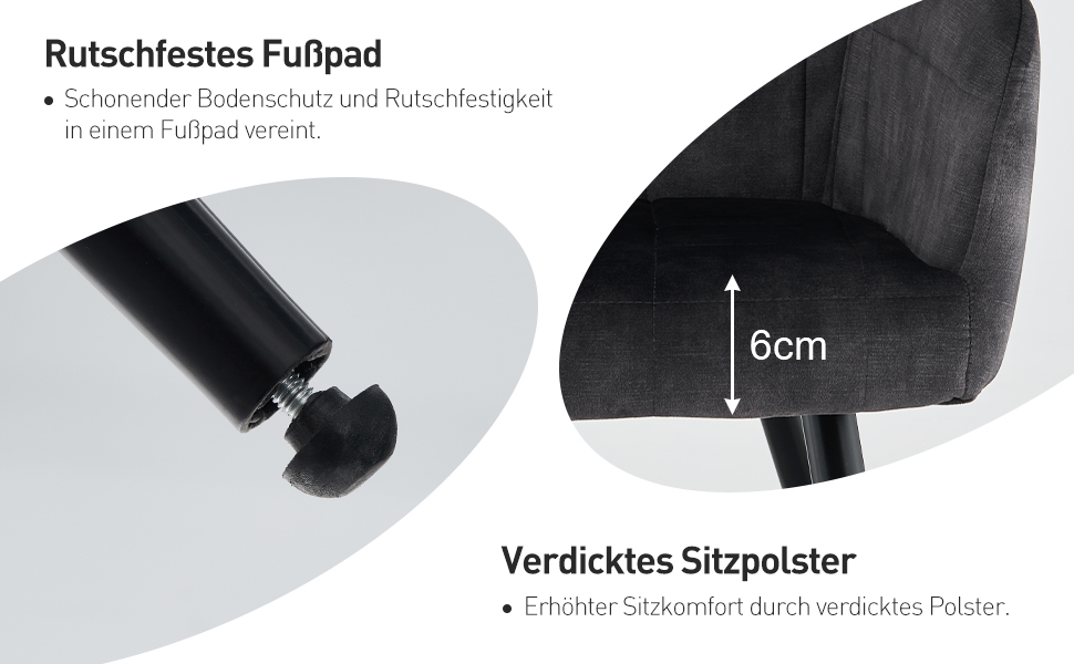 CLIPOP Комплект стільців для їдальні (6 шт.), з підлокітниками, штучна шкіра, для кухні, вітальні, сірий велюр