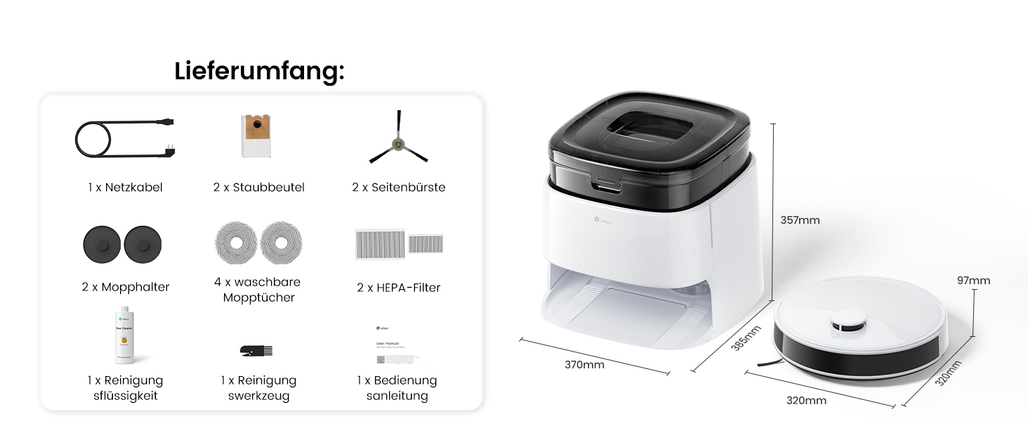 Робот-пилосос LEFANT M3 Gen2 з функцією миття, 12000Pa, автоматичне очищення, LiDAR, розпізнавання килима, керування через додаток Freemove 3.0 та голосове керування, 8 тижнів бездротової роботи