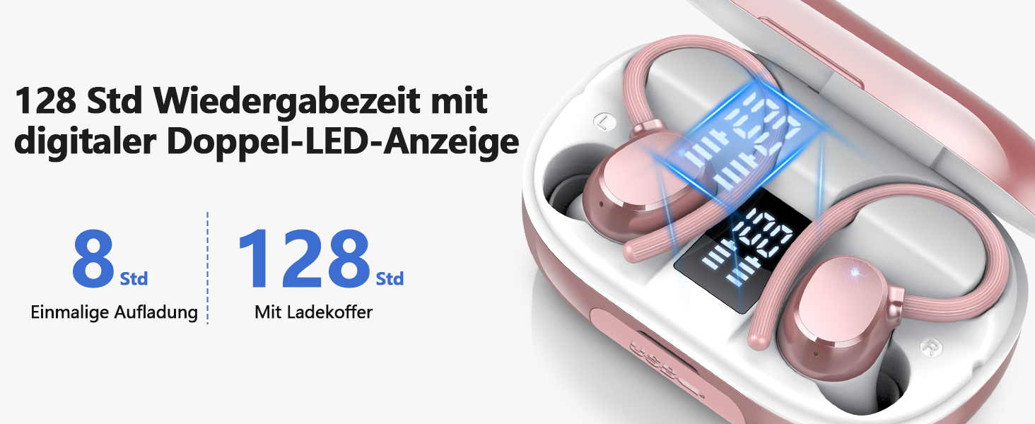 Бездротові спортивні навушники-вкладиші Bluetooth 5.3 з мікрофоном ENC, 68HD, IP8, LED, USB-C (Ros)