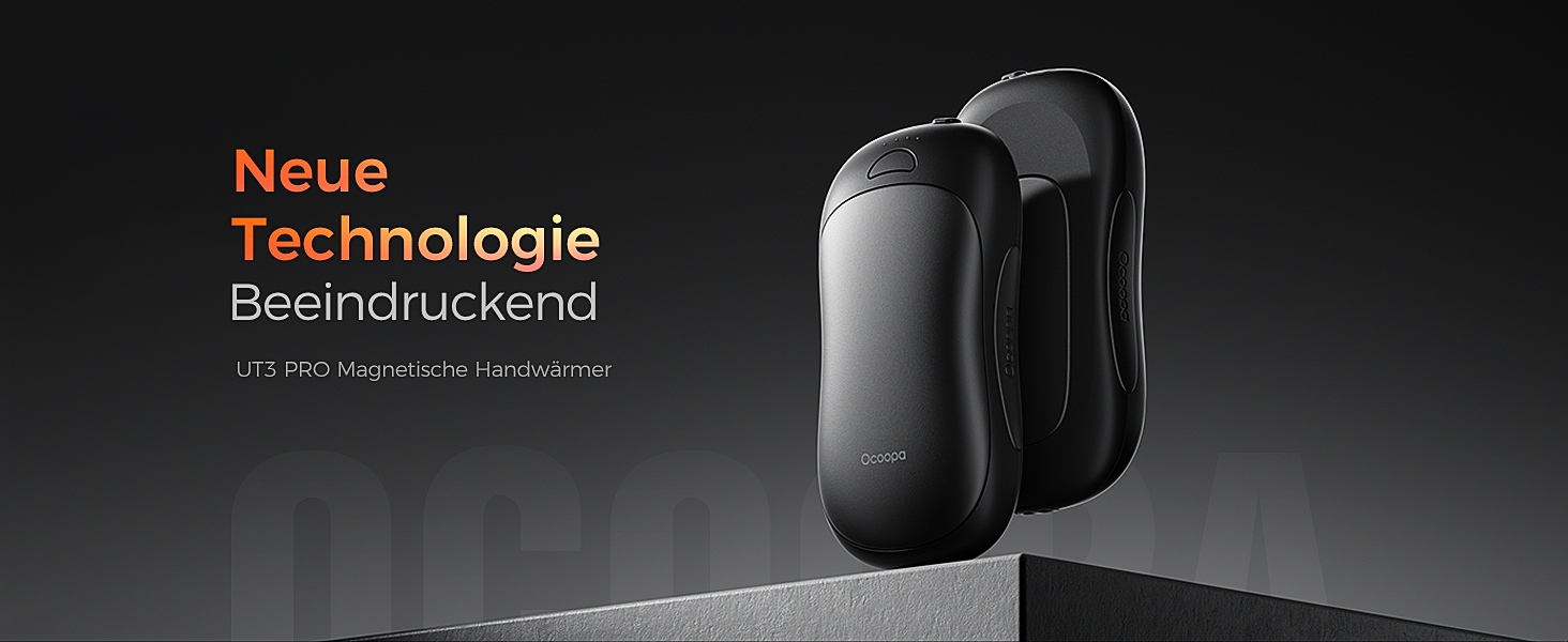 Електричні грілки для рук OCOOPA UT3 PRO 2 шт., 10000mAh, USB Powerbank, багаторазові, 4 режими нагріву, до 58°C, для чоловіків, ідеально для гольфу, полювання та кемпінгу, чорний