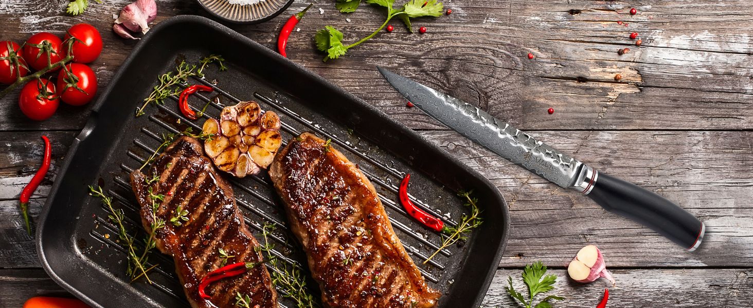 Ніж кухарський Wakoli EBO Premium з лезом 20 см з дамаської сталі 67 шарів та ручкою з чорного дуба | Професійний ніж для кухні