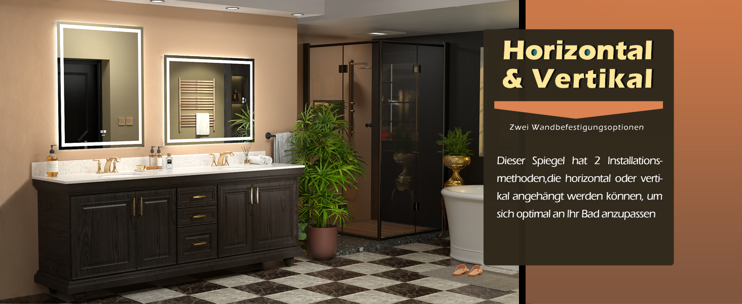 Дзеркало для ванної кімнати LED з підсвічуванням, комодне дзеркало для макіяжу, настінне, 6500K, антитуманне, IP44, 90 x 60 см