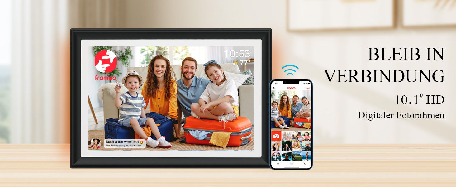 FRAMEO Цифровий фоторамка 15.6 дюймів WiFi, FHD 1920x1080, 32GB, IPS сенсорний екран, автоповорот, кріплення на стіну. Діліться фото та відео через додаток FRAMEO