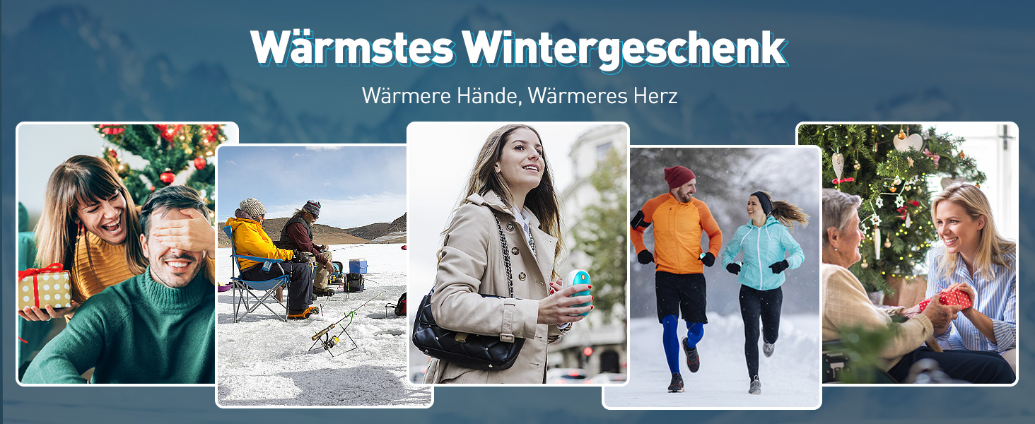 Електричні грілки для рук Cnkeeo, 2 шт. з роздільним магнітним з'єднанням, Powerbank USB, 3 режими нагріву, для спорту, риболовлі, полювання, чорно-білі (блакитно-білі)