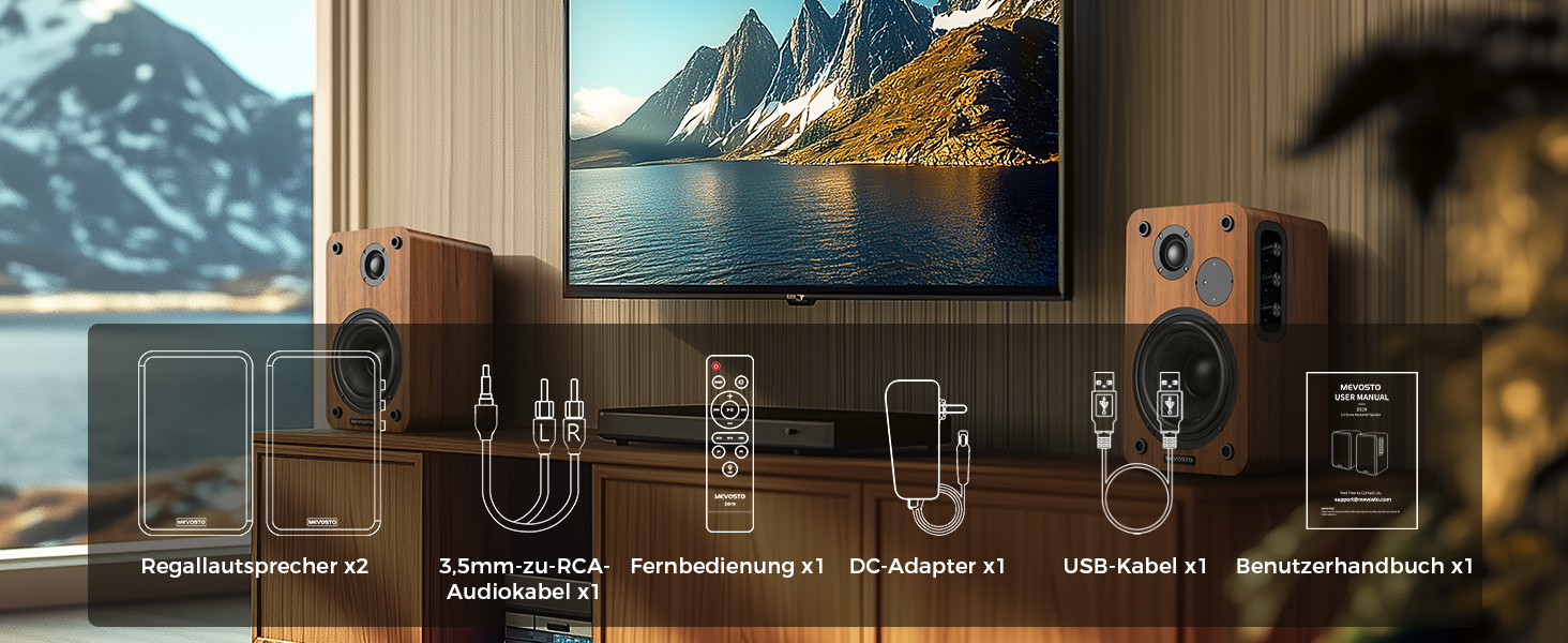 Активні полочні колонки 36W RMS, бездротові Bluetooth 5.4 динаміки для ПК з 5-дюймовим вуфером, USB-цифровим аудіо, регулюванням басів та високих частот, студійні монітори з RCA для вінілового програвача та ТВ, дерево