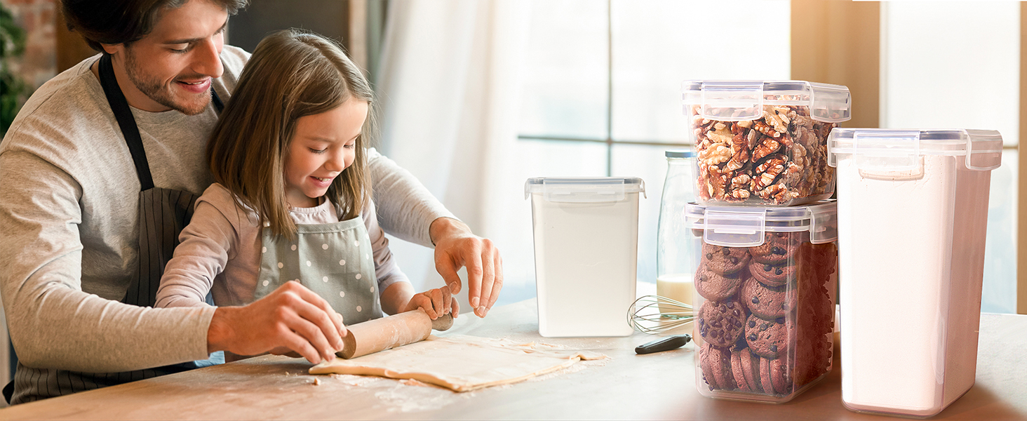 Набір контейнерів для зберігання GoMaihe (24 шт) з герметичними кришками: контейнери для продуктів з етикетками та маркером | Коробки для зберігання на кухню для мюслі, борошна, кукурудзяних пластівців та цукру | Без BPA | Можна мити в посудомийній машині, чорний - 24 шт.