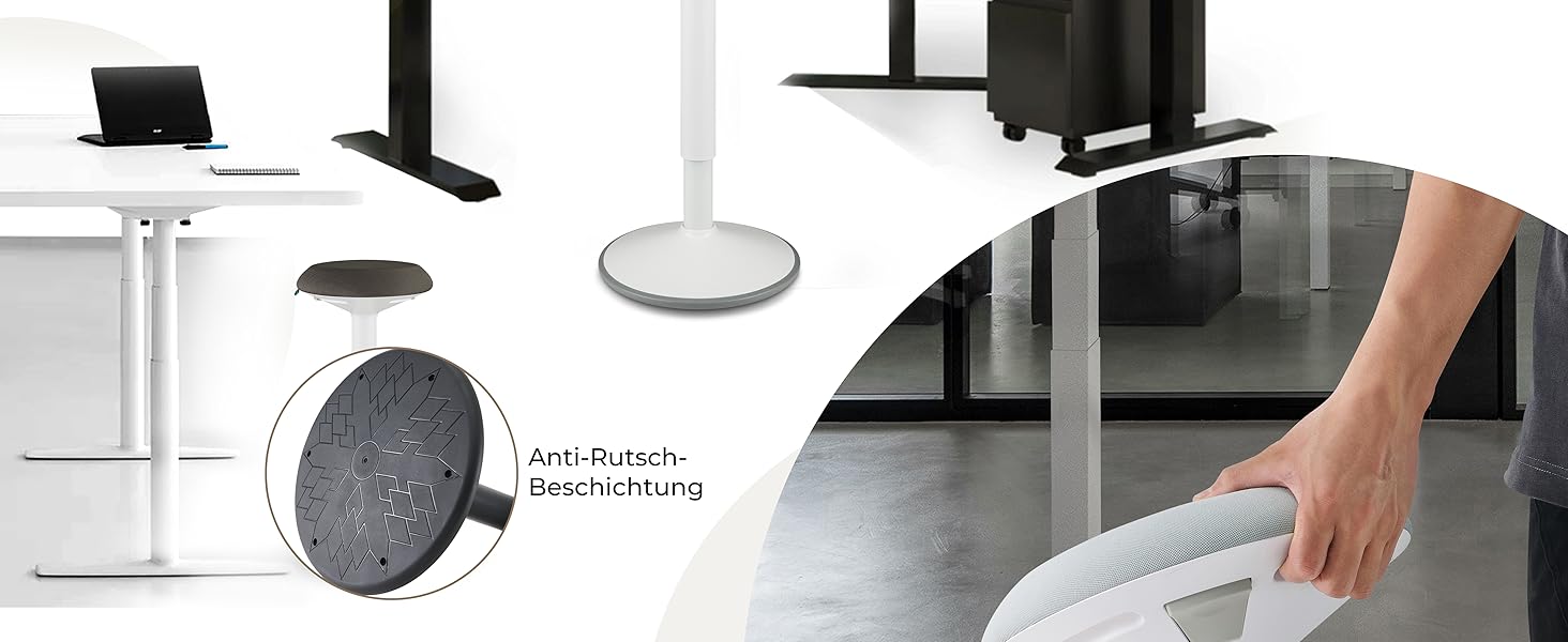 Standup.Today Ерганомічний хокер Ella (білий/зелений) – регульована висота 55-80 см – для офісу та дому – з ефектом гойдання