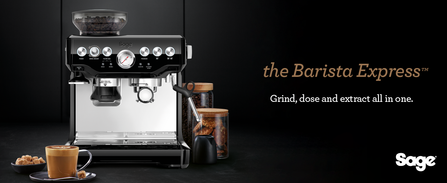 Кавомашина Sage The Barista Express з вбудованим млином та капучинатором – чорний трюфель