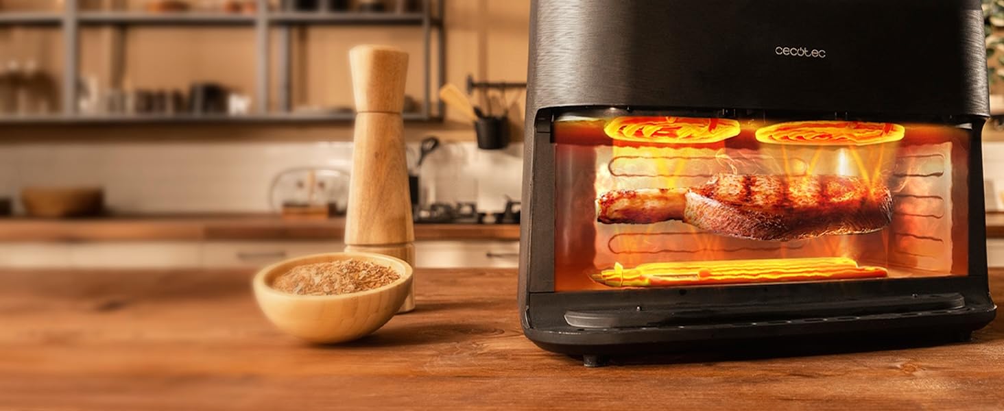 Аерофритюрниця-гриль Cecotec Cecofry&Grill Smokin' 6500 Plus 6.5л, 2200 Вт, з функцією копчення, гриль-платою та вікном, чорна