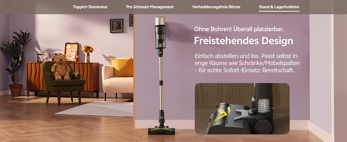 Бездротовий пилосос Ultenic з акумулятором, 50000Pa, 65 хв роботи, GreenEye, телескопічна труба, 6-ступенева фільтрація, антизаплутувальна щітка, для шерсті тварин/килимів/твердих поверхонь, колір шампань