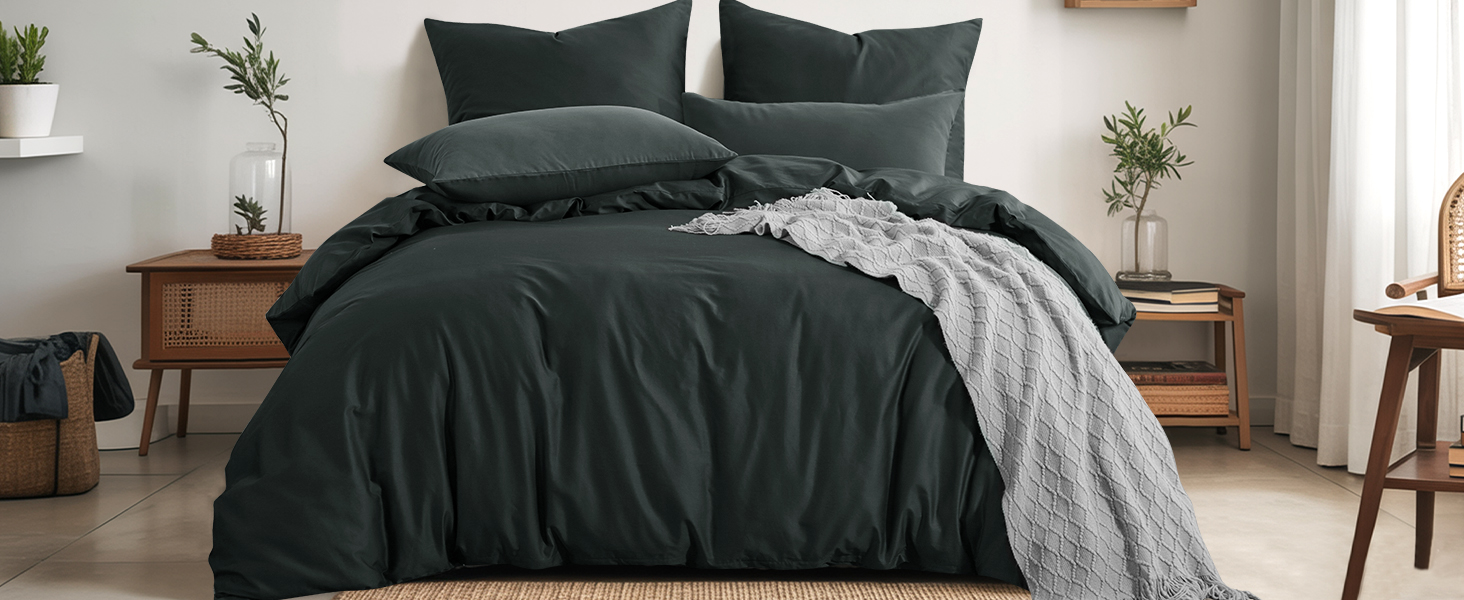 Комплект постільної білизни RUIKASI 135x200 з бавовни (4 частини) - сірий, двоколірний комплект з блискавкою, антрацит та світло-сірий, 135x200 см