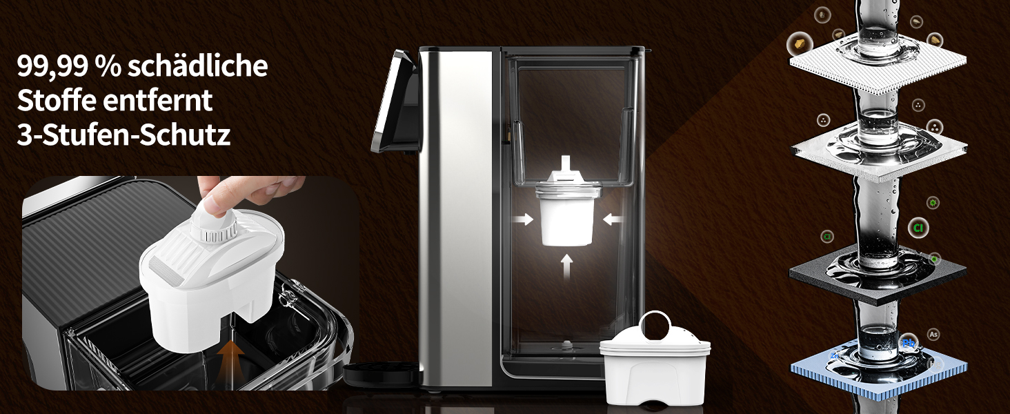 ЗACHVO Дозатор гарячої води UR05-2200W: миттєве гаряче водопостачання, 4 температурні режими, 3 об'єми, 4л бак, компактний та енергоефективний, захист від перегріву, дитячий замок, для кухні та офісу, фільтр з активованого вугілля